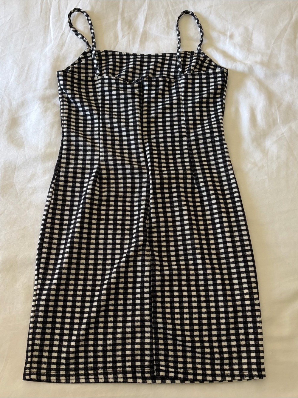Black and White Gingham Spaghetti Strap Mini Dress - Picture 2 of 3